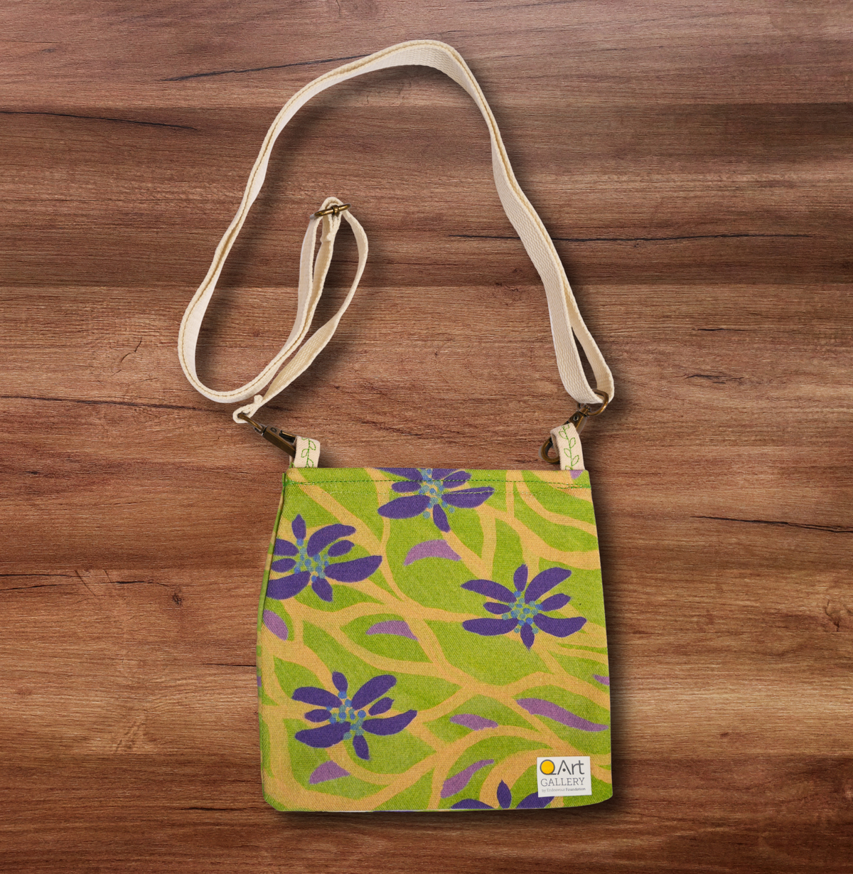 Green Floral Bag with Strap by Shelby Gardner